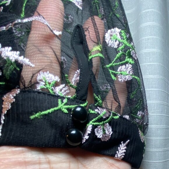 Lulus Floral Embroidered Black Mini Dress Sheer Whimsygoth Witchy Prom Wedding - Picture 4 of 11